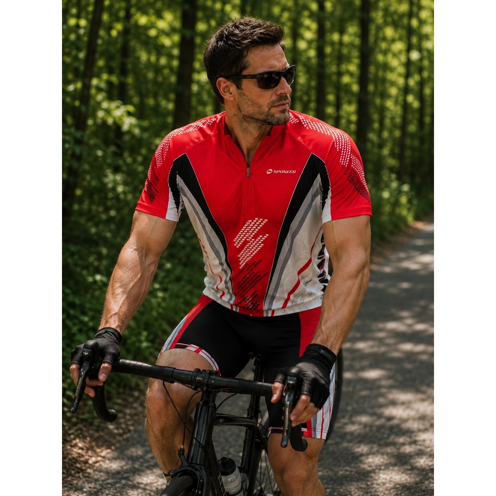 Sponeed Cycling Jersey + Shorts Set 2XL Red Padded Full Zip Pockets #1280